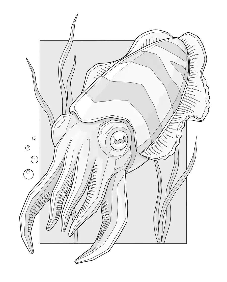 Cuttlefish as printed in the book: a line drawing with a light gray shading guide
