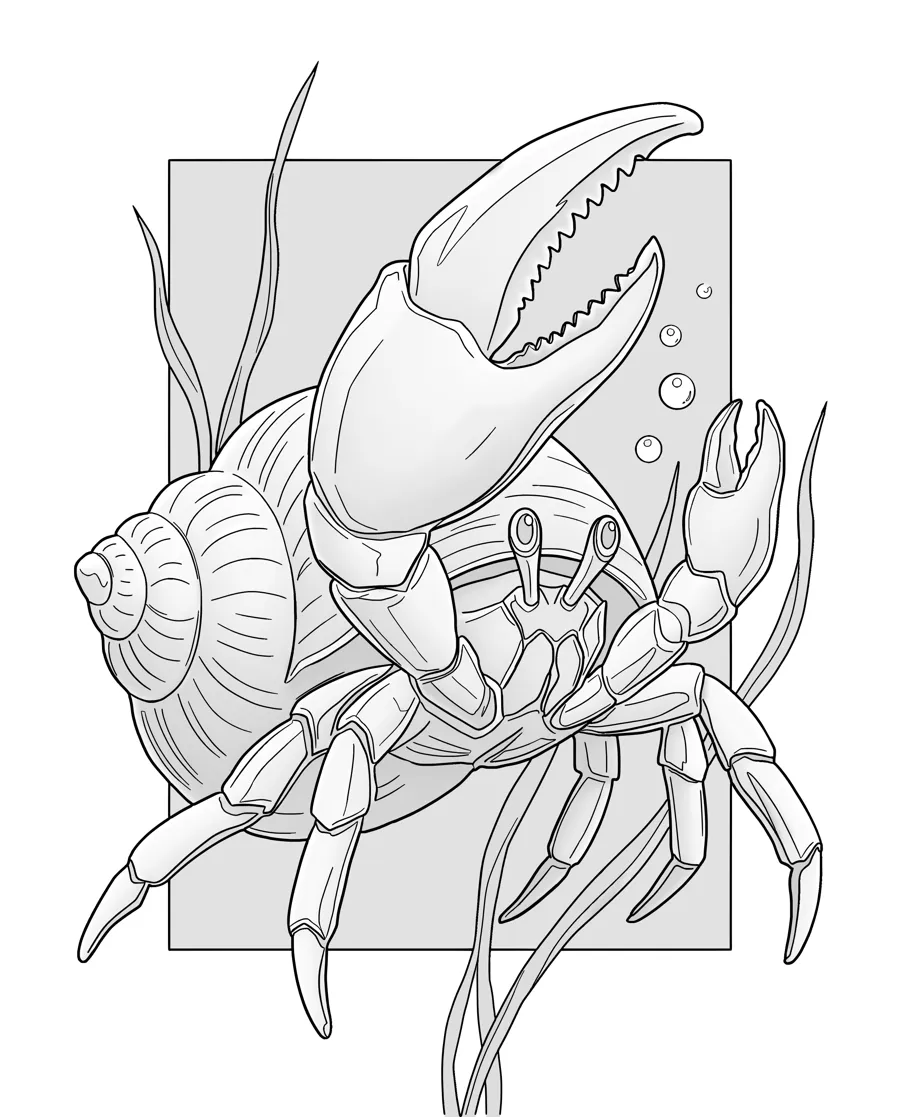 Hermit crab as printed in the book: a line drawing with a light gray shading guide