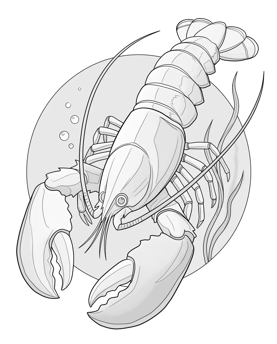 Lobster as printed in the book: a line drawing with a light gray shading guide