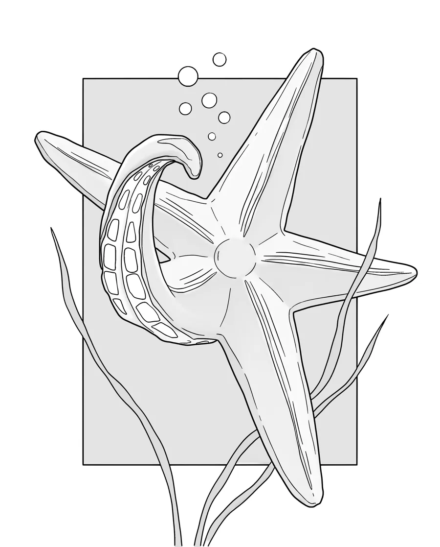 Starfish as printed in the book: a line drawing with a light gray shading guide