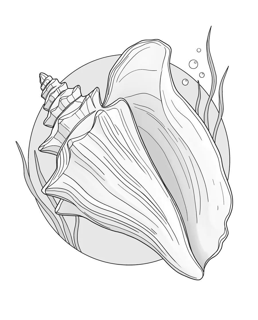 Conch as printed in the book: a line drawing with a light gray shading guide