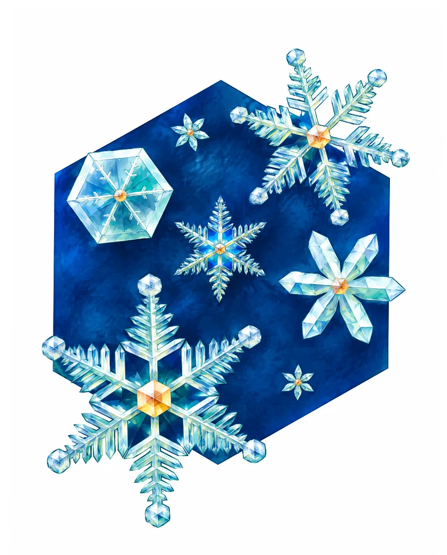 Snow crystals color reference from Quiet Winter