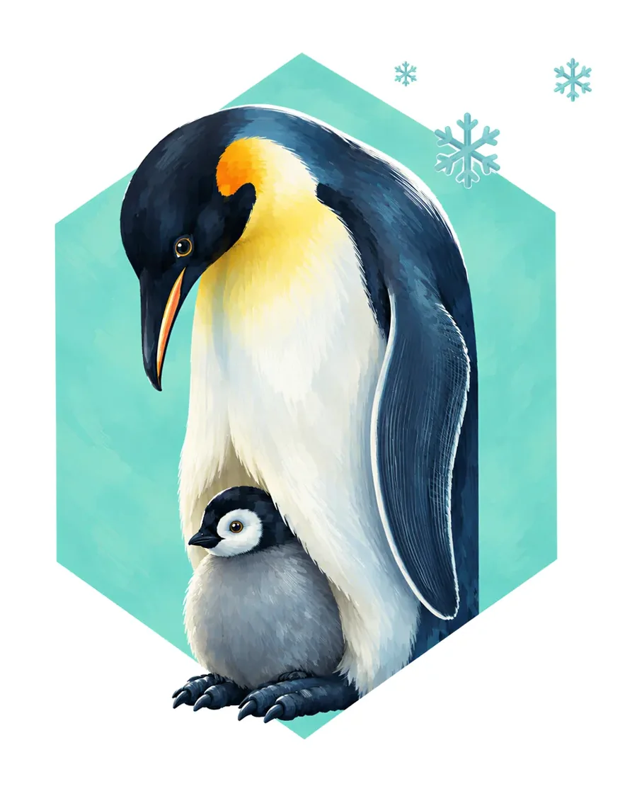 Emperor penguin and chick color reference from Quiet Winter