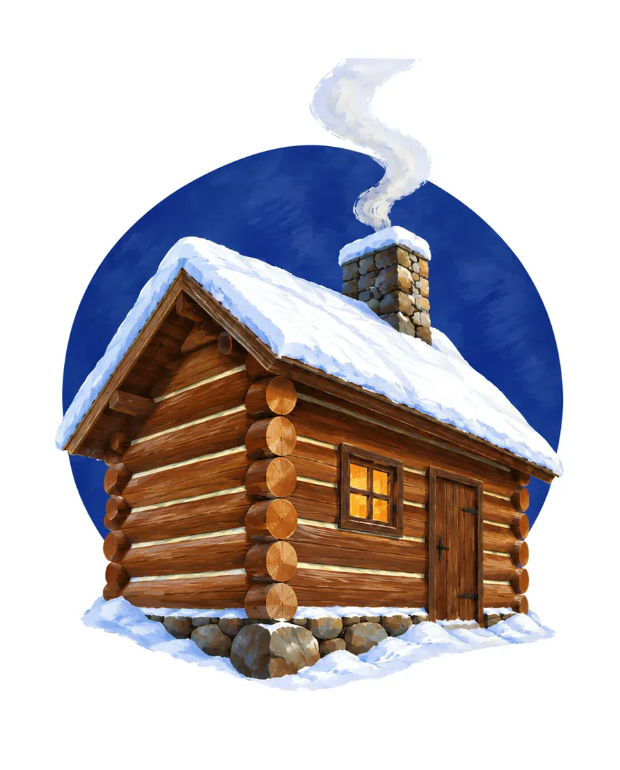 Log cabin in snow color reference from Quiet Winter